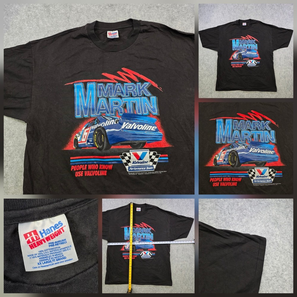 Vintage 1994 90s Mark Martin Valvoline T Shirt Mens 2XL Black NASCAR Racing Tee